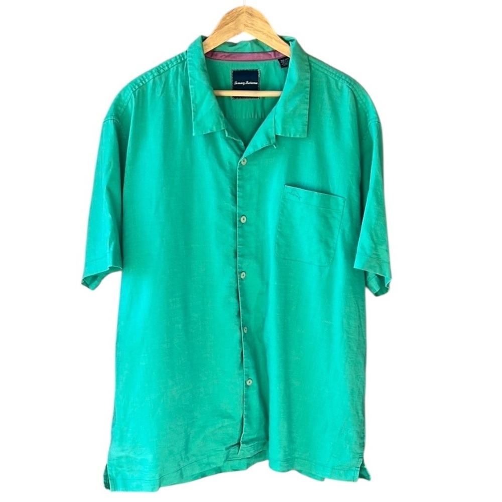 Tommy Bahama Sz 3X Linen Blend Teal Casual Button Down Shirt